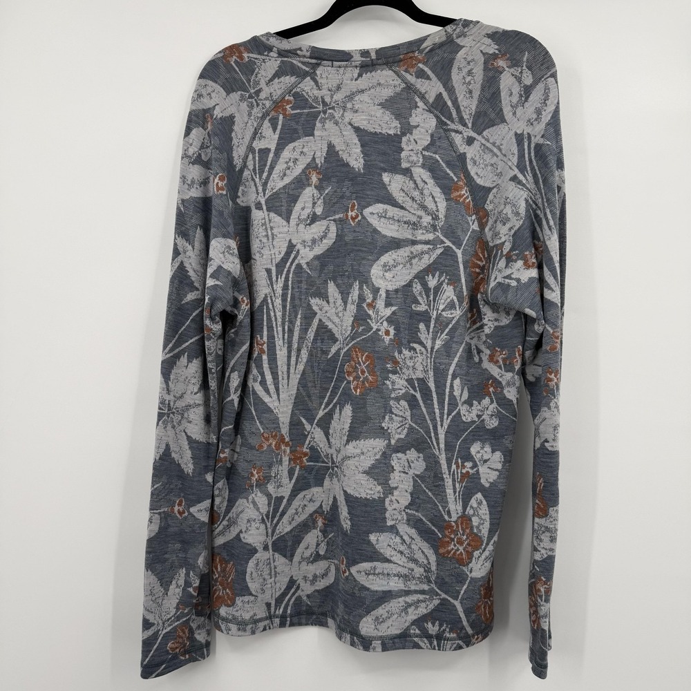 Smart Wool Top Shirt Womens 2X Gray Floral Raglan Long Sleeve Relaxed - Picture 4 of 10